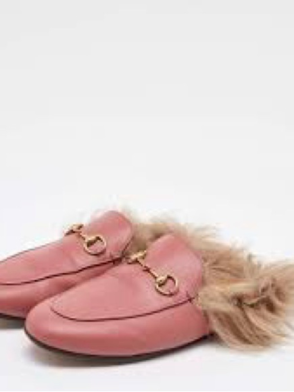 Gucci Pink Leather Fur-Trim Horsebit Mules